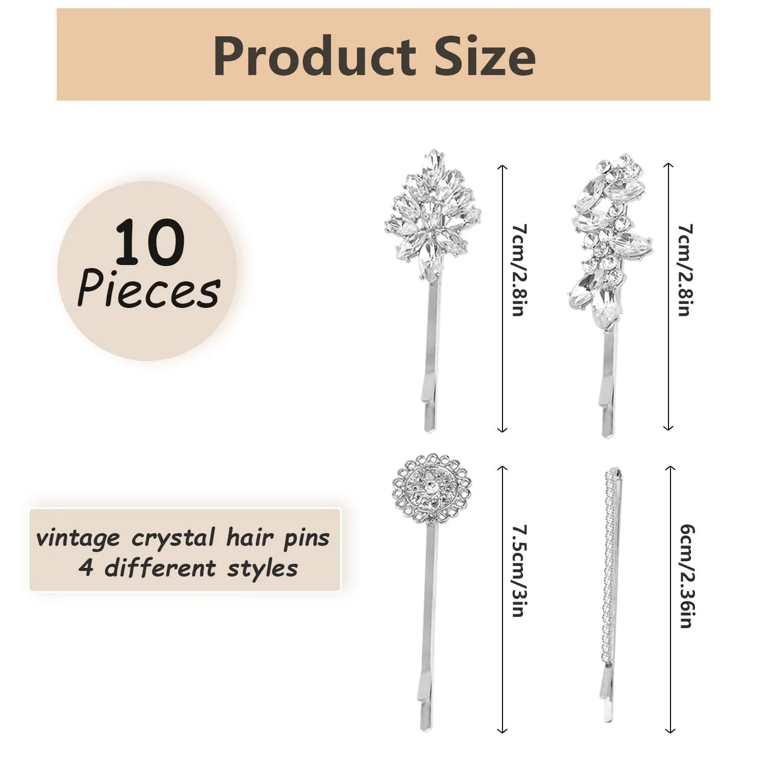 10 Pieces Rhinestone Hair Clips, Crystal Bobby Hair Pins Decorative Rhinestone Hair Barrettes for Wedding, Leaf Feather Sunflower Hair Clips Metal Hair Accessories for Women,4 Styles (silver)