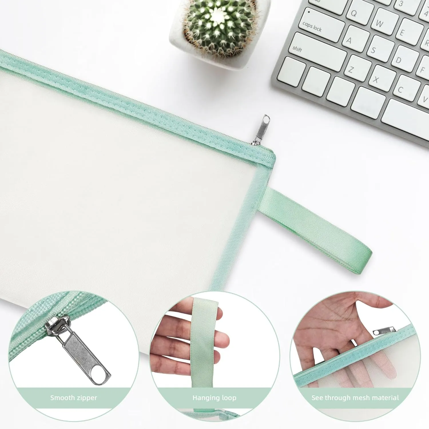12 Psc Mesh Zipper Pouch Bags,Small Comestic Makeup Bage For Travel, Purse Organizer Pouches (Apple Green, A5*12)