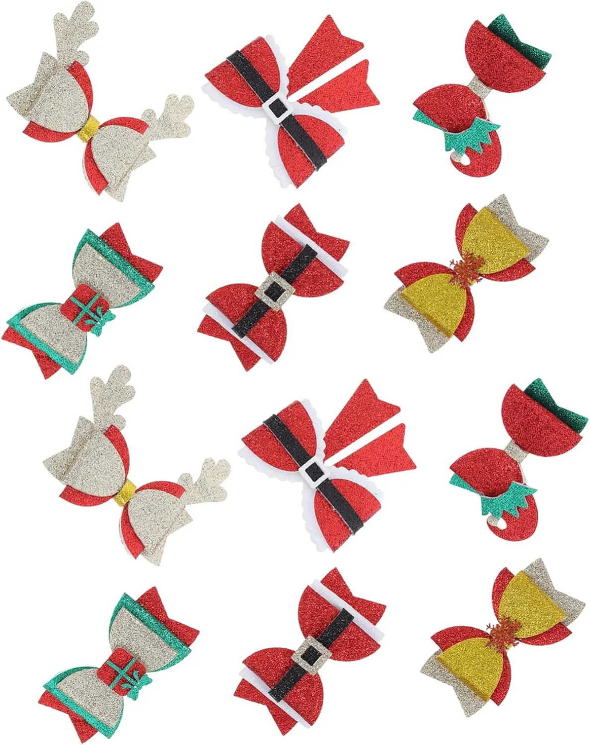 12pcs Christmas Hair Clips Glitter Bow Alligator Clip Hairpins for Women Festive Holiday Accessories for Parties Year Christmas Celebrations
