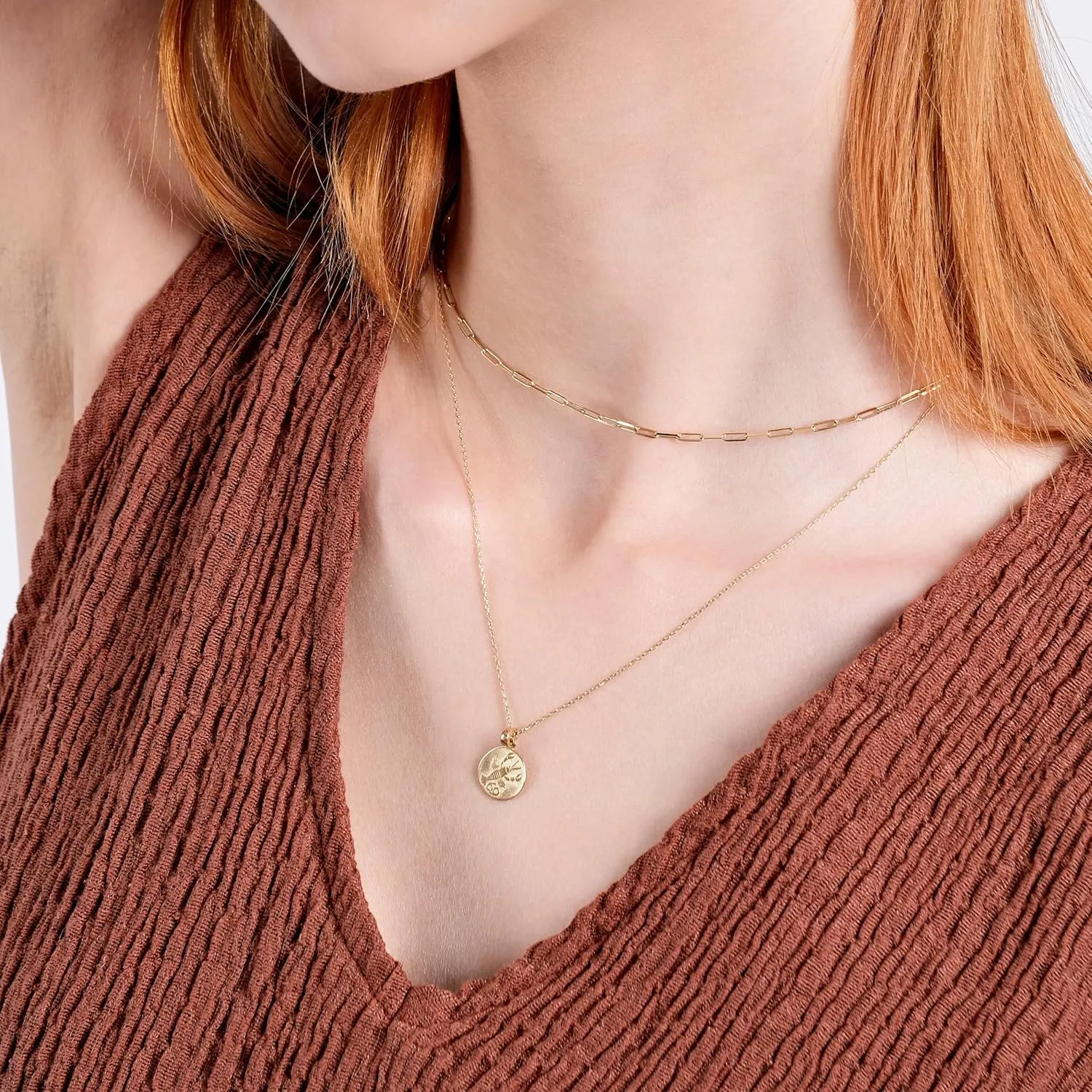 14K Solid Gold Zodiac Coin Necklace, Aries, Taurus, Gemini, Cancer, Leo, Virgo, Libra, Scorpio, Sagittarius, Capricorn, Aquarius, Pisces Pendant, Astrology Sign Necklace Gift for Her