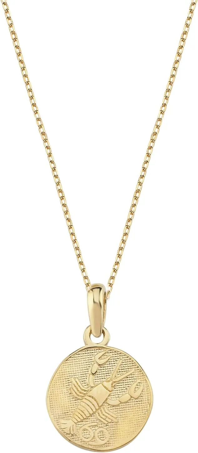 14K Solid Gold Zodiac Coin Necklace, Aries, Taurus, Gemini, Cancer, Leo, Virgo, Libra, Scorpio, Sagittarius, Capricorn, Aquarius, Pisces Pendant, Astrology Sign Necklace Gift for Her