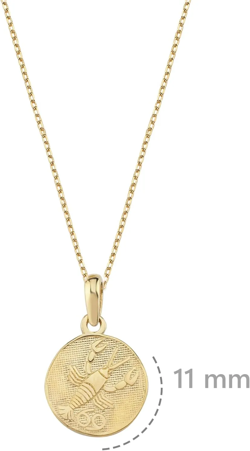 14K Solid Gold Zodiac Coin Necklace, Aries, Taurus, Gemini, Cancer, Leo, Virgo, Libra, Scorpio, Sagittarius, Capricorn, Aquarius, Pisces Pendant, Astrology Sign Necklace Gift for Her