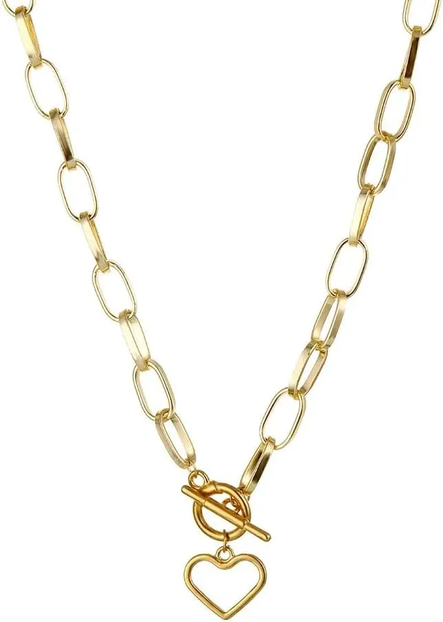 14K Yellow Gold Toggle Necklace - 925 Sterling Silver Toggle Necklace for Women - Heart Toggle Necklaces Women - Minimalist Toggle Choker Necklace with Chain for Women