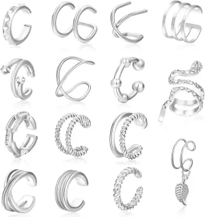 15 Pcs Gold Ear Cuff Earrings Non Piercing for Women Adjustable Clip on Cartilage Ear Cuff for Non Pierced Ears Fake Earrings Jewelry Set