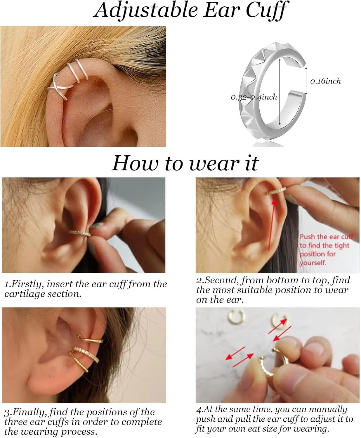 15 Pcs Gold Ear Cuff Earrings Non Piercing for Women Adjustable Clip on Cartilage Ear Cuff for Non Pierced Ears Fake Earrings Jewelry Set