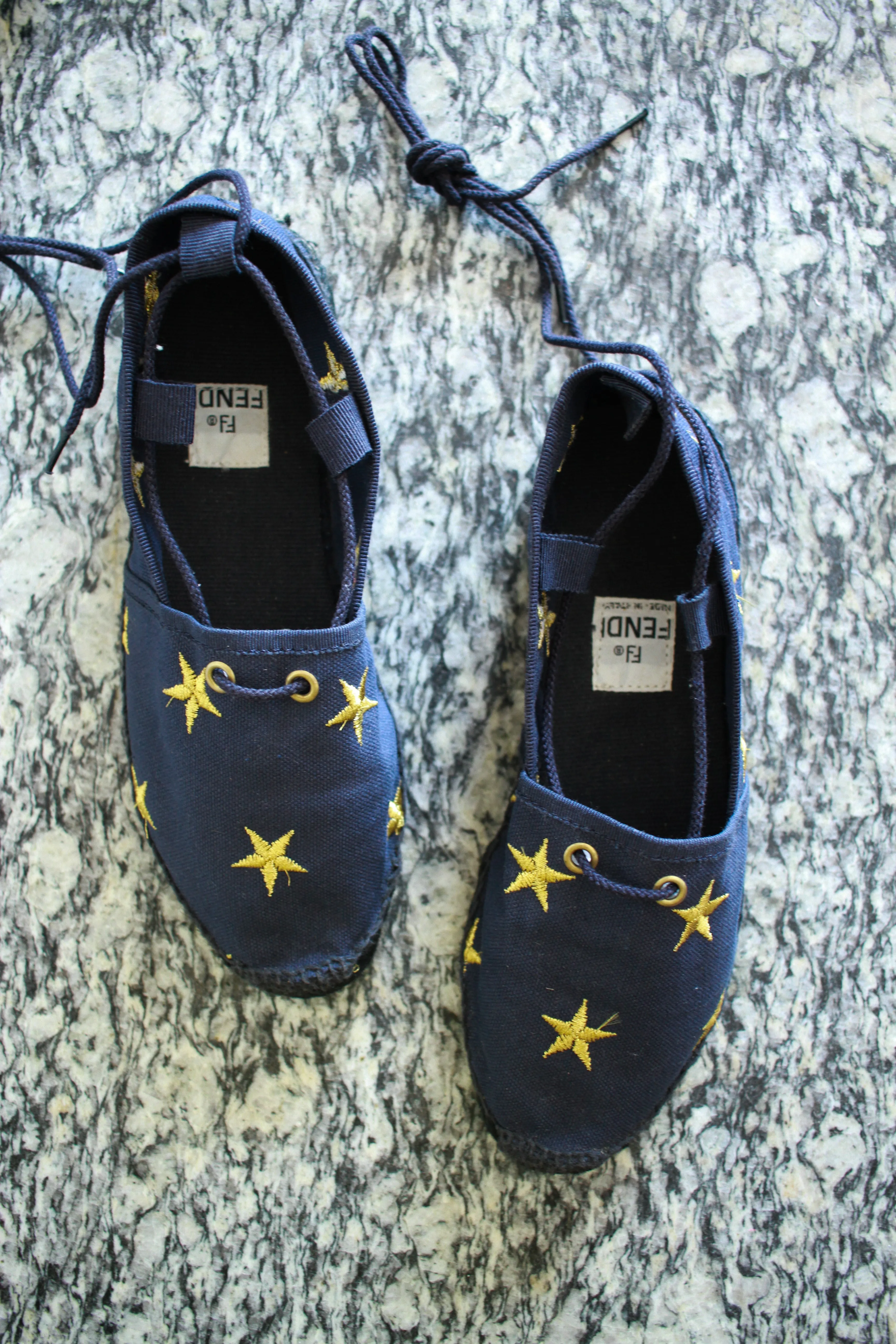1980s Fendi Canvas Navy Star Embroidered Espadrilles | 7