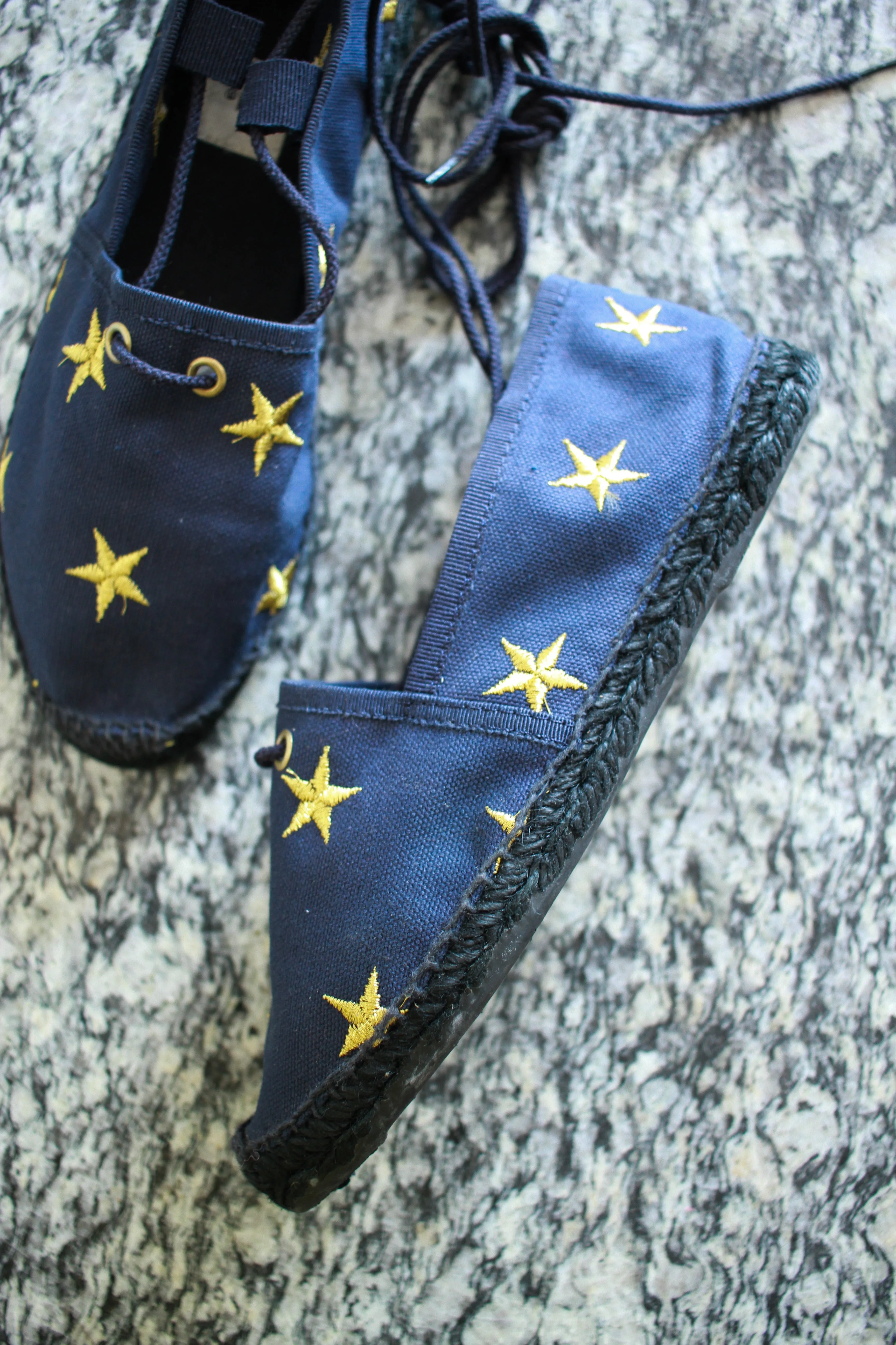 1980s Fendi Canvas Navy Star Embroidered Espadrilles | 7
