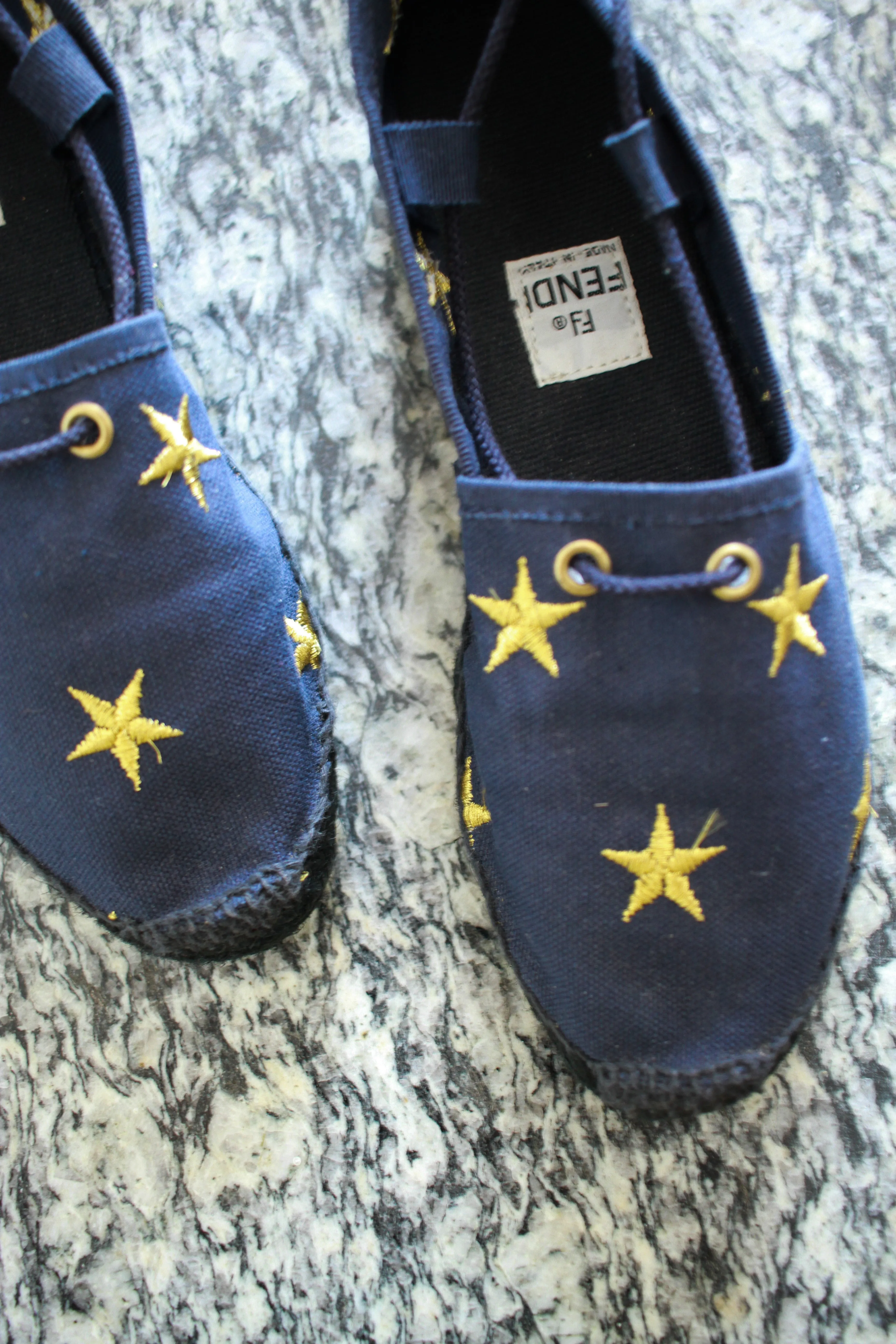 1980s Fendi Canvas Navy Star Embroidered Espadrilles | 7