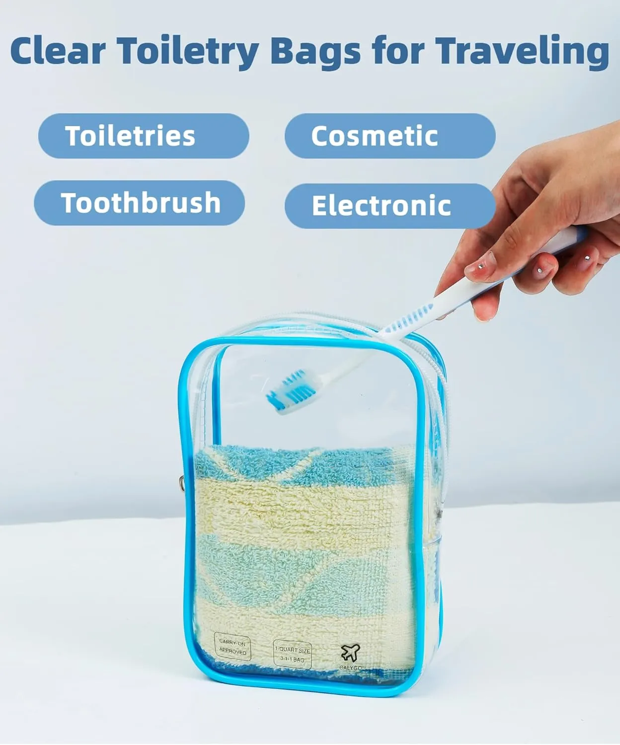 2 Pack TSA Approved Toiletry Bag, Airplane Travel Essentials for Long Flight Flying European International Must Haves Small Quart Size Makeup Zipper Pouch for Women Men Toiletries Liquids Clear