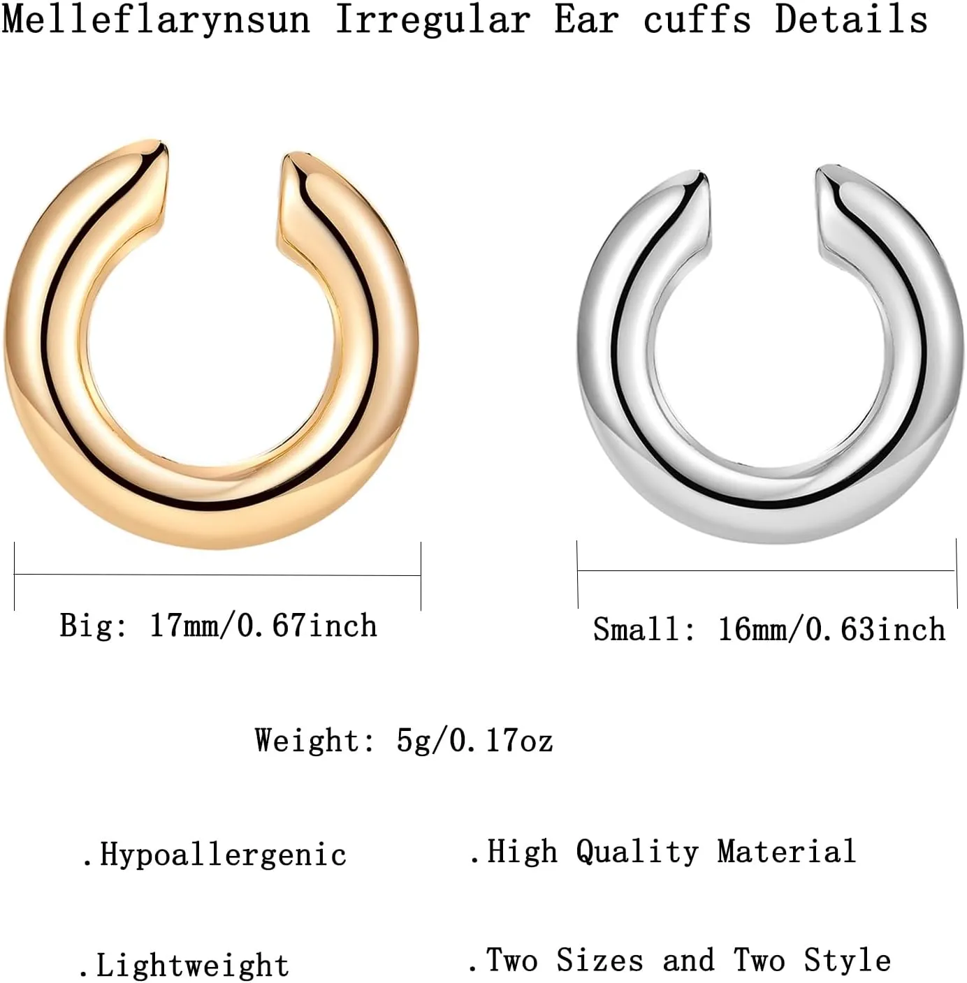 2 Pairs Ear Cuff Earrings for Women Chunky Gold Huggie Ear Cuff Silver Cartilage Cuff Earrings for Women Non Piercing Small Thick Round Fake Earring Cuff Trendy Jewelry Gift