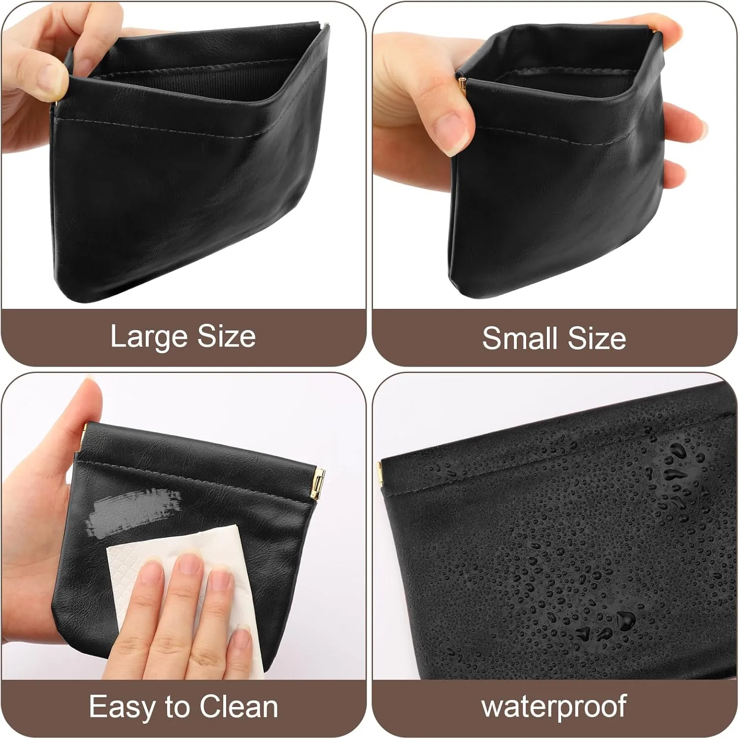 2 PCS Small Makeup Bag for Purse,Leather Small Makeup Pouch Purse,Mini Cosmetic Bag for Travel,Headphone Cable Pouch,Neutral, elegant and stylish,Gifts for Women Men