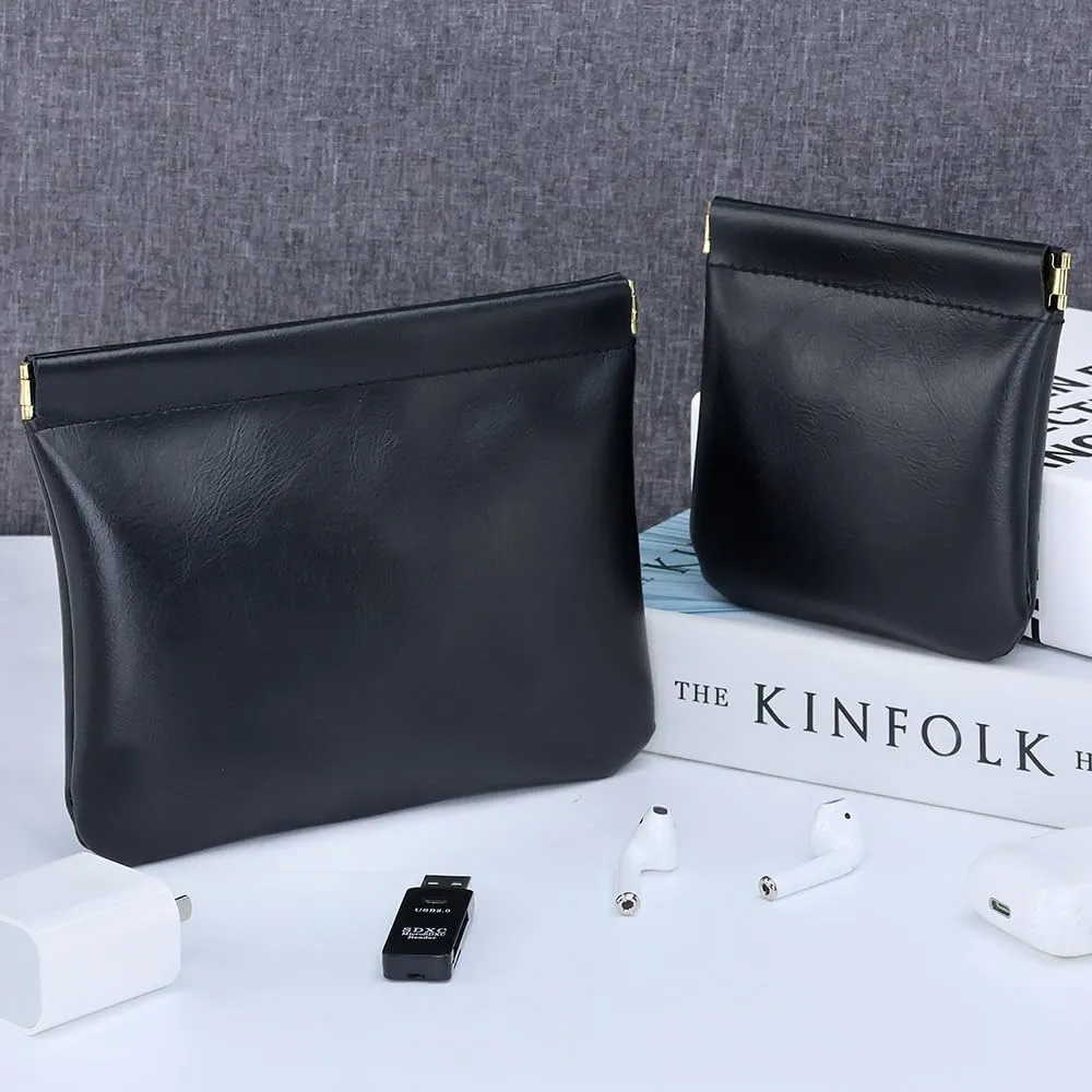 2 PCS Small Makeup Bag for Purse,Leather Small Makeup Pouch Purse,Mini Cosmetic Bag for Travel,Headphone Cable Pouch,Neutral, elegant and stylish,Gifts for Women Men