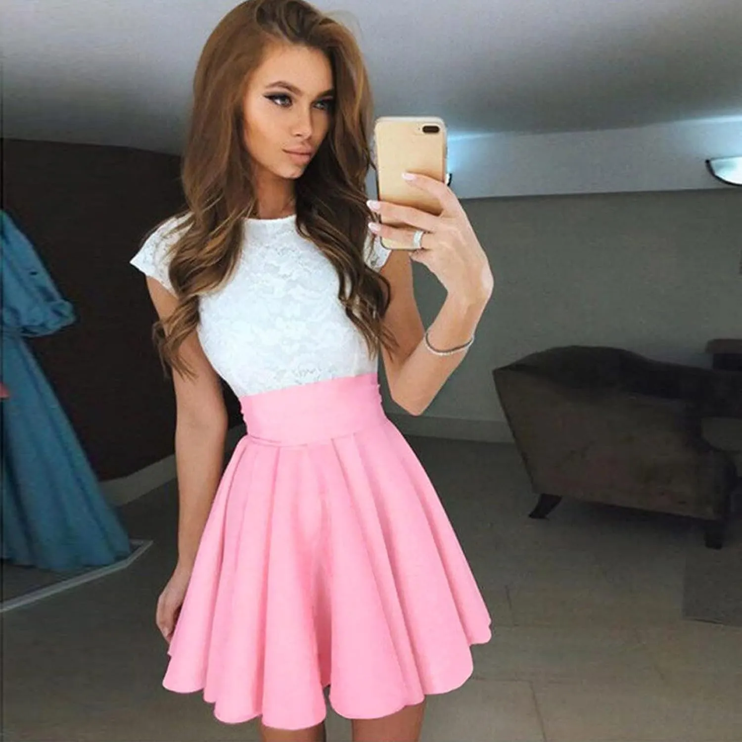 2023 Women's Summer Dress Sleeveless Ruffle Sleeve Round Neck Mini Dress Fashion Colorblock Flowy Tunic Dress