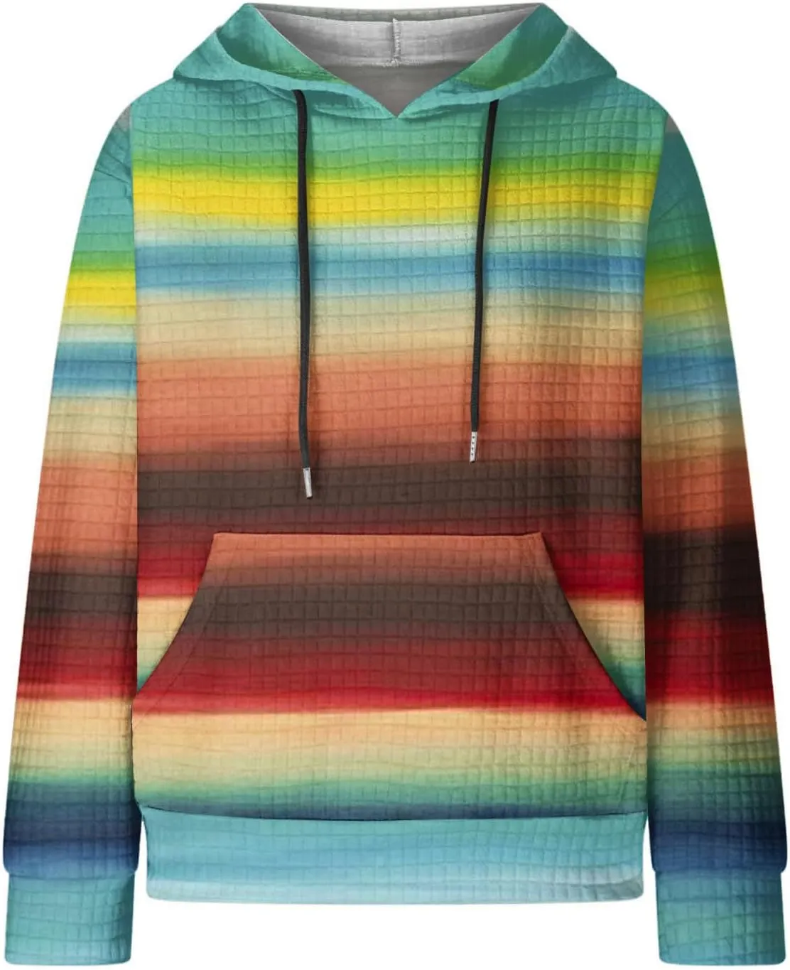 2024 Womens Waffle Hoodies Multicolored Casual Trendy Sweatshirt with Drawstring Hood Long Sleeve Pullover Sweater