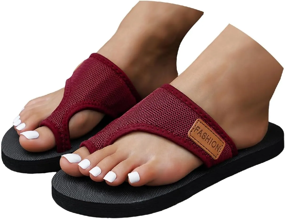 2025 NEW Women's Hollow Breathable Mesh Slide Sandals, Orthopedic Open Toe Ring Loop Flat Sandals Anti-Slip Casual Slippers