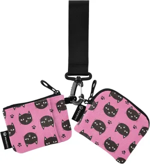2PCS Coin Purse Wristlet Wallets Keychain Wallet Zip Around Portable Wallet with Detachable Dual Pouch Black Cats