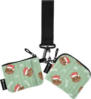 2PCS Coin Purse Wristlet Wallets Keychain Wallet Zip Around Portable Wallet with Detachable Dual Pouch Cat with Red Christmas Hat
