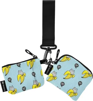 2PCS Coin Purse Wristlet Wallets Keychain Wallet Zip Around Portable Wallet with Detachable Dual Pouch Creative Bananas Cats