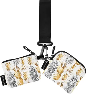 2PCS Coin Purse Wristlet Wallets Keychain Wallet Zip Around Portable Wallet with Detachable Dual Pouch Tropical Gold Pineapple