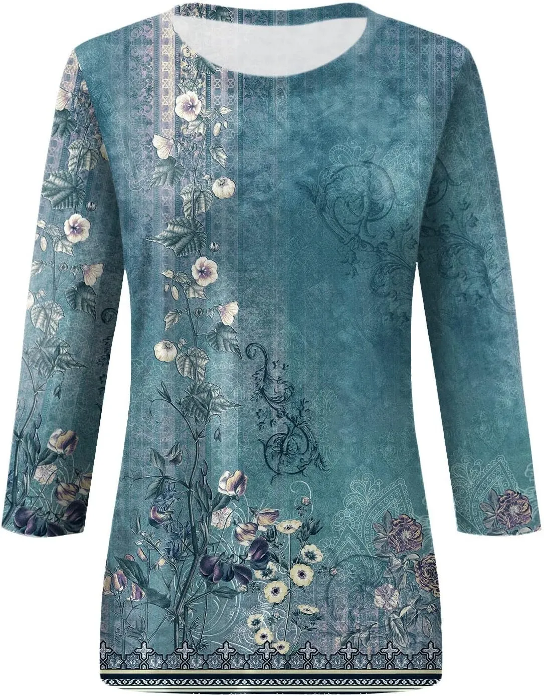 3/4 Length Sleeve Womens Tops Dressy Casual Cute Print Graphic Tees Blouses Casual Plus Size Basic Tops