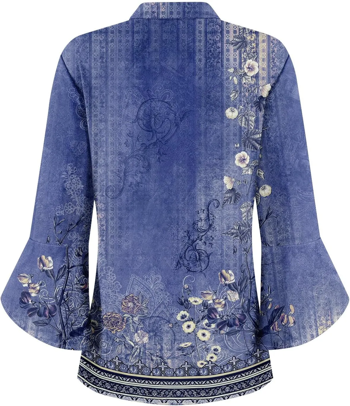 3/4 Length Sleeve Womens Tops V Neck Spring Outfits 2025 Trendy Petal Bell Sleeve Fitted Tunics Tops Shirts