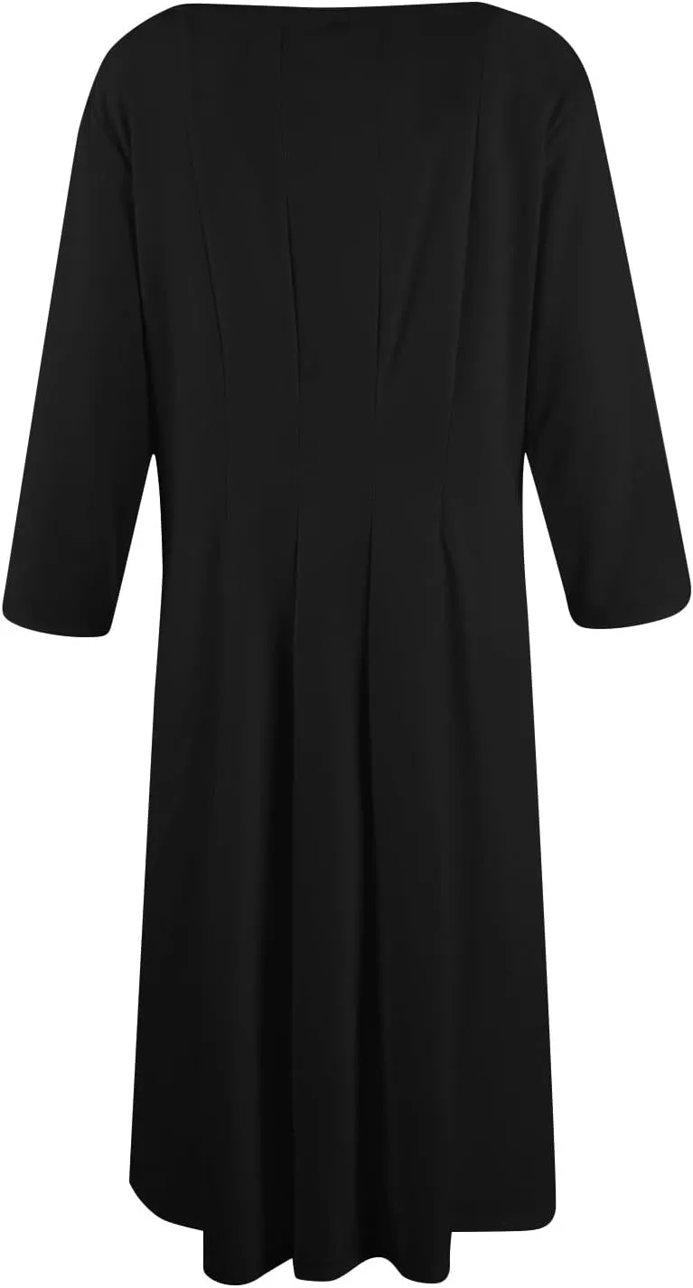 3/4 Sleeve Midi Dresses for Women 2024 Fashion Solid Color Pleated Dress Casual Plus Size Crewneck Dress with Pockets