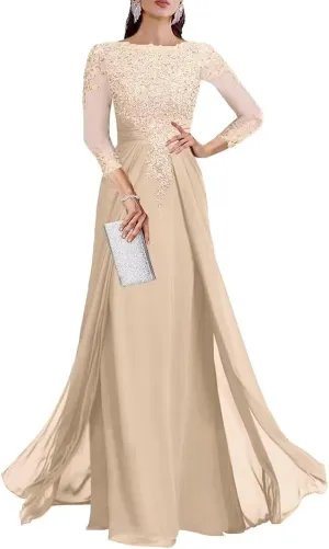 3/4 Sleeve Mother of The Bride Dresses for Wedding Sequin Lace Formal Maxi Gowns Chiffon Evening Dresses
