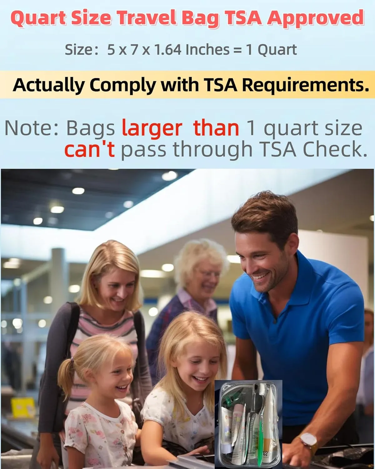 4 Pack TSA Approved Toiletry Bag, Airplane Travel Essentials for Long Flight Flying European International Must Haves Small Quart Size Makeup Zipper Pouch for Women Men Toiletries Liquids Clear