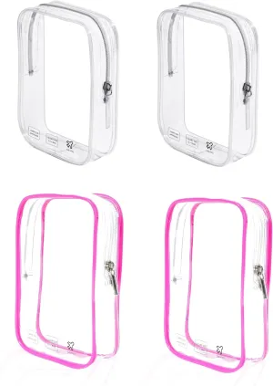 4 Pack TSA Approved Toiletry Bag, Airplane Travel Essentials for Long Flight Flying European International Must Haves Small Quart Size Makeup Zipper Pouch for Women Men Toiletries Liquids Clear