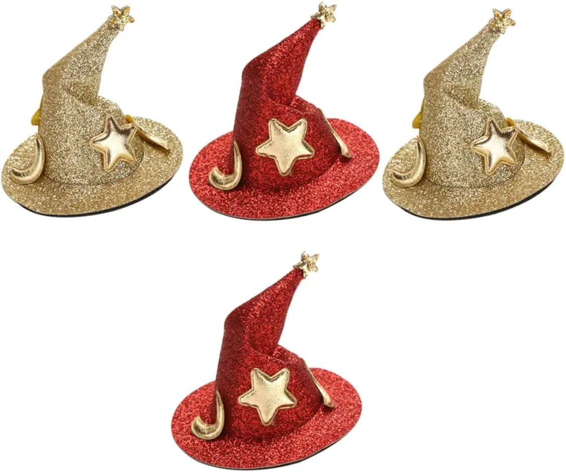 4pcs Halloween Witch Hat Hairpins Glitter Costume Clips for Cosplay for Parties Themed Events Accessories for Boys and Girls Adults for Halloween Celebrations