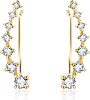 7 Crystals Ear Cuffs Climber Earrings for Women Silver Plated Cartilage Crawler Earring Cubic Zirconia Hypoallergenic Piercing Post Pin Stud Jewelry Gifts