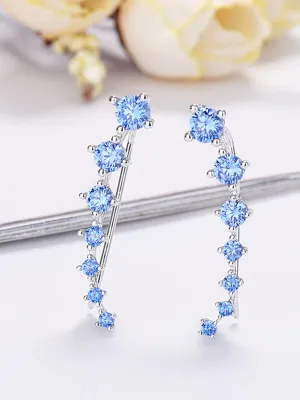 7 Crystals Ear Cuffs Climber Earrings for Women Silver Plated Cartilage Crawler Earring Cubic Zirconia Hypoallergenic Piercing Post Pin Stud Jewelry Gifts