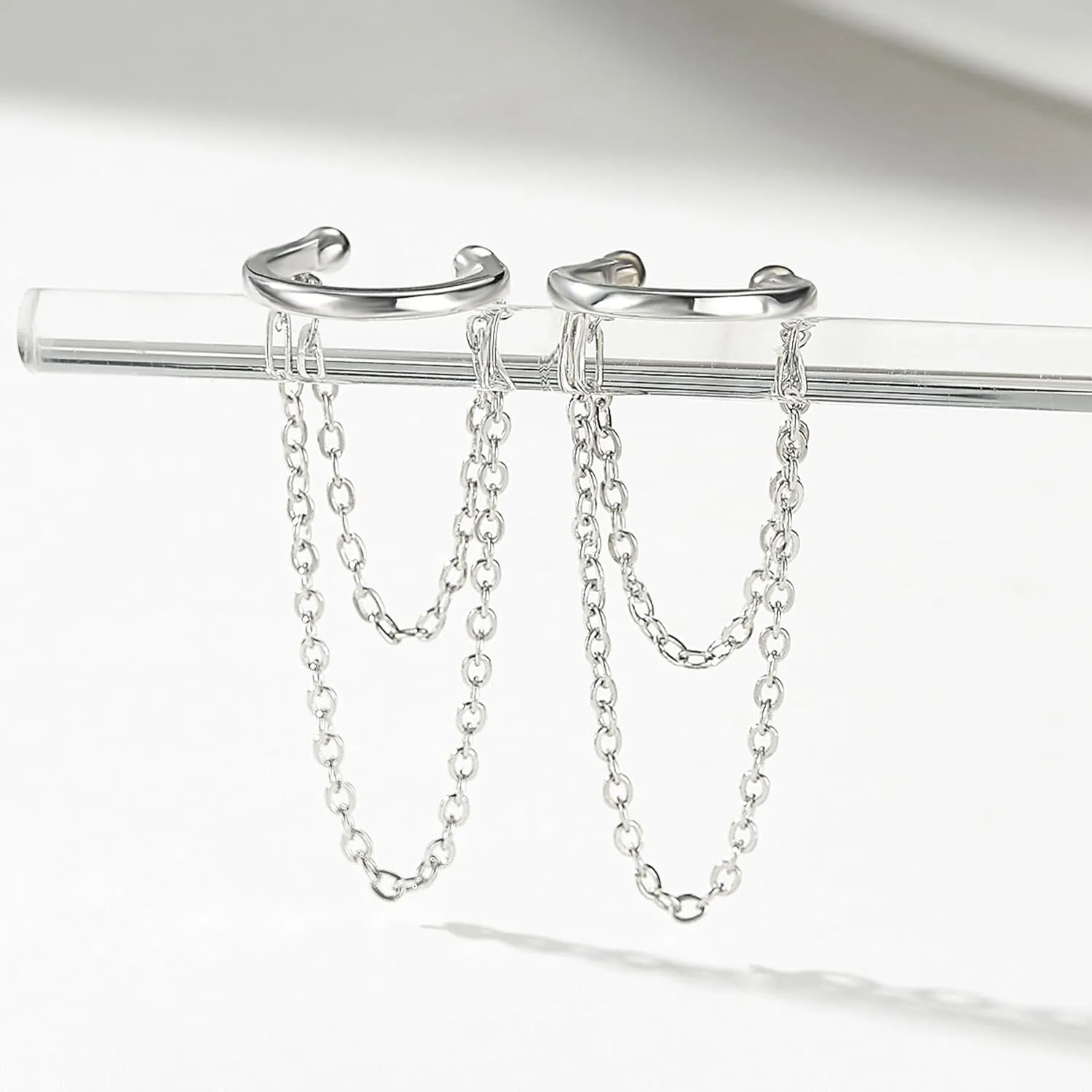 925 Sterling Silver Chain Earrings Dangle Earrings for Women 18K Gold Plated Bar Cross Hoop Ear Cuff Double Twis Hypoallergenic Dangling Jewelry Gift for Christmas Birthday for Sensitve Ears