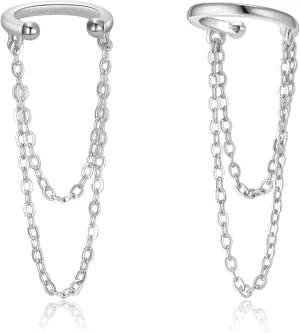 925 Sterling Silver Chain Earrings Dangle Earrings for Women 18K Gold Plated Bar Cross Hoop Ear Cuff Double Twis Hypoallergenic Dangling Jewelry Gift for Christmas Birthday for Sensitve Ears