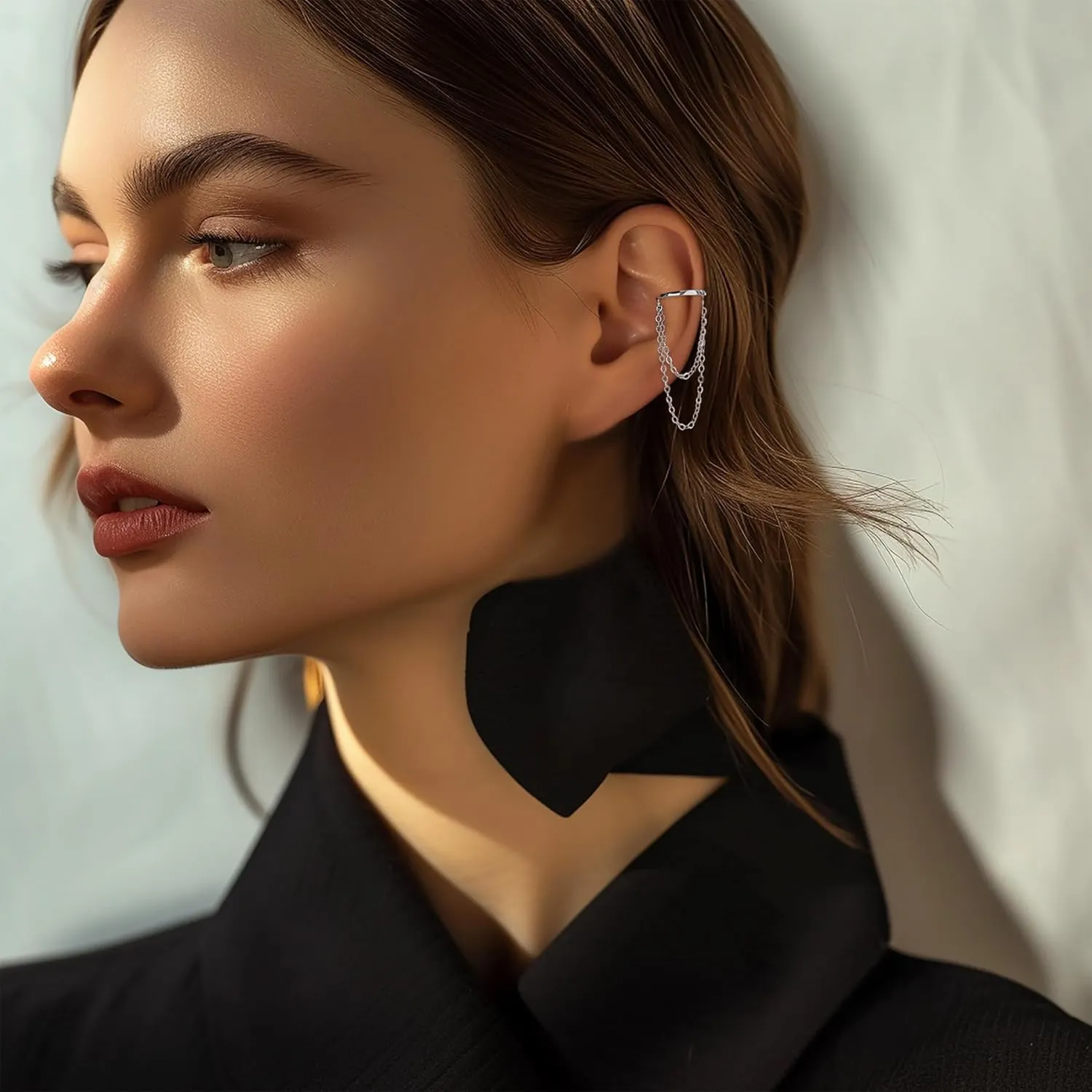925 Sterling Silver Chain Earrings Dangle Earrings for Women 18K Gold Plated Bar Cross Hoop Ear Cuff Double Twis Hypoallergenic Dangling Jewelry Gift for Christmas Birthday for Sensitve Ears