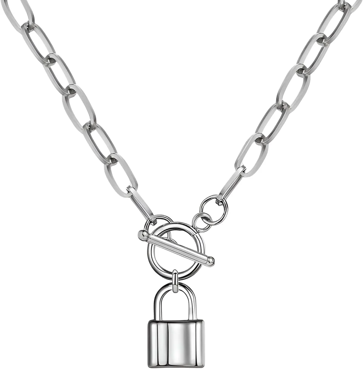 925 Sterling Silver Coin Toggle Necklace For Women, 14K Filled Gold Toggle Paperclip Chain Padlock Pendant Necklace - Lock And Key, Heart, Coin Chain Pendant Necklace