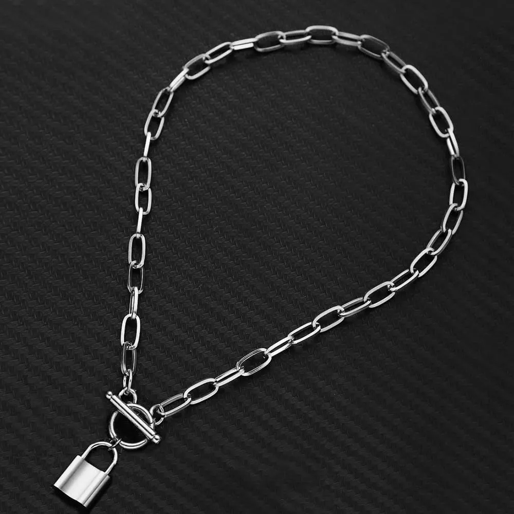 925 Sterling Silver Coin Toggle Necklace For Women, 14K Filled Gold Toggle Paperclip Chain Padlock Pendant Necklace - Lock And Key, Heart, Coin Chain Pendant Necklace