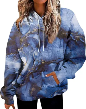 ADHOWBEW Oversized Sweatshirt for Women Fashion Y2k Graphic Drawstring Hoodies Sweaters
