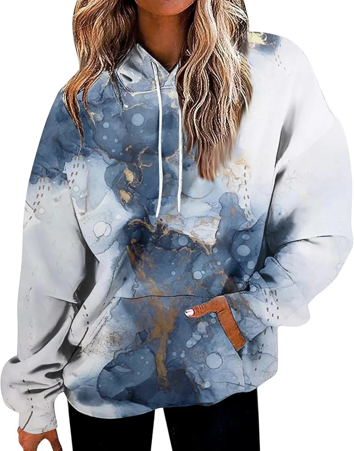 ADHOWBEW Oversized Sweatshirt for Women Fashion Y2k Graphic Drawstring Hoodies Sweaters