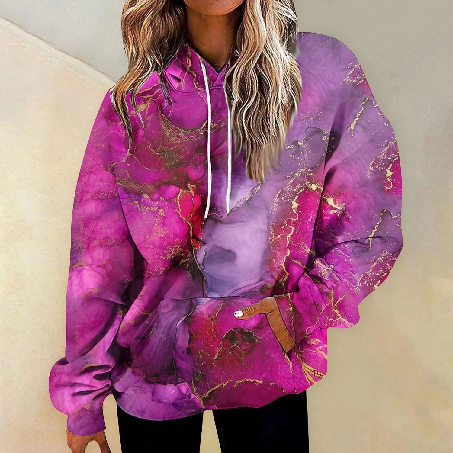 ADHOWBEW Oversized Sweatshirt for Women Fashion Y2k Graphic Drawstring Hoodies Sweaters