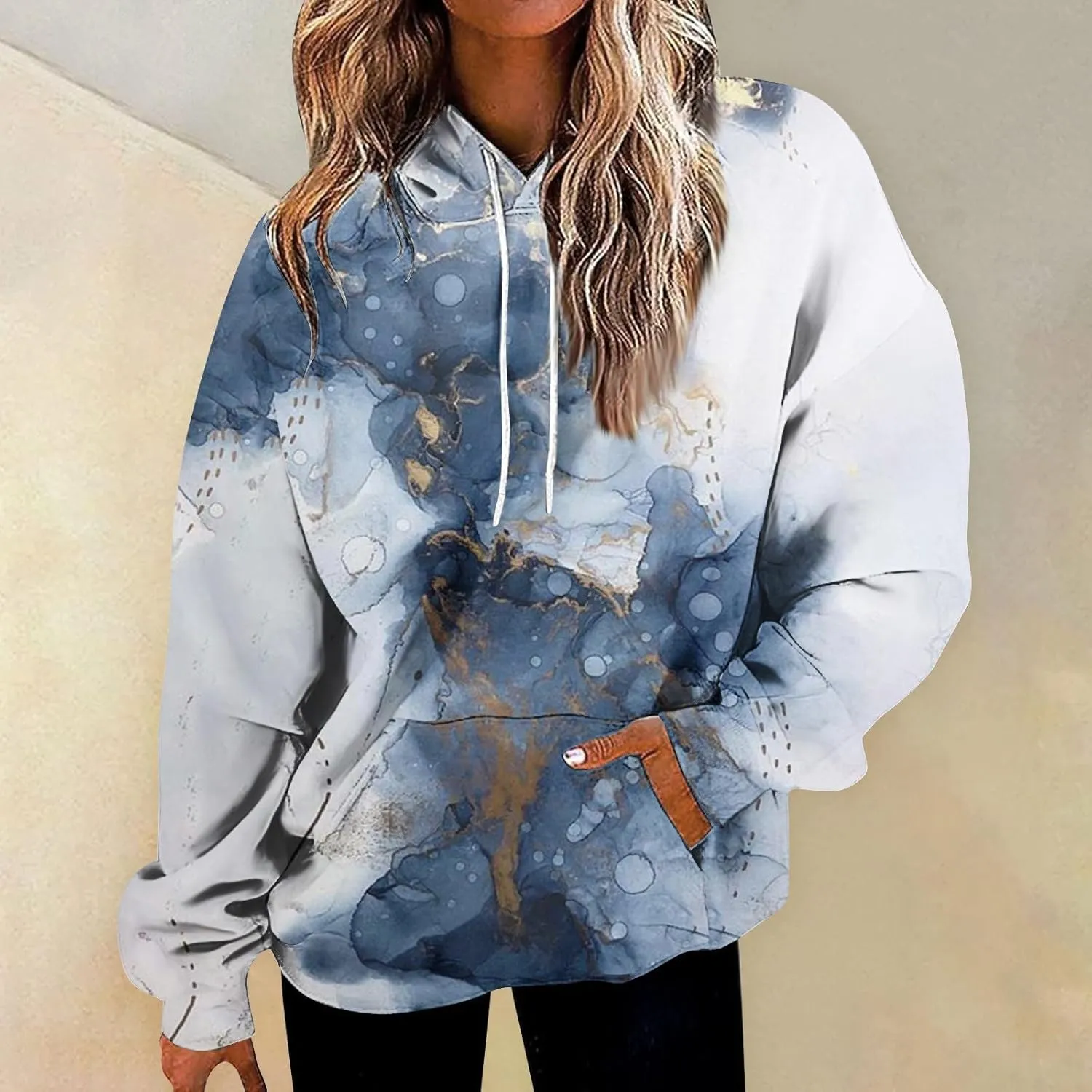 ADHOWBEW Oversized Sweatshirt for Women Fashion Y2k Graphic Drawstring Hoodies Sweaters