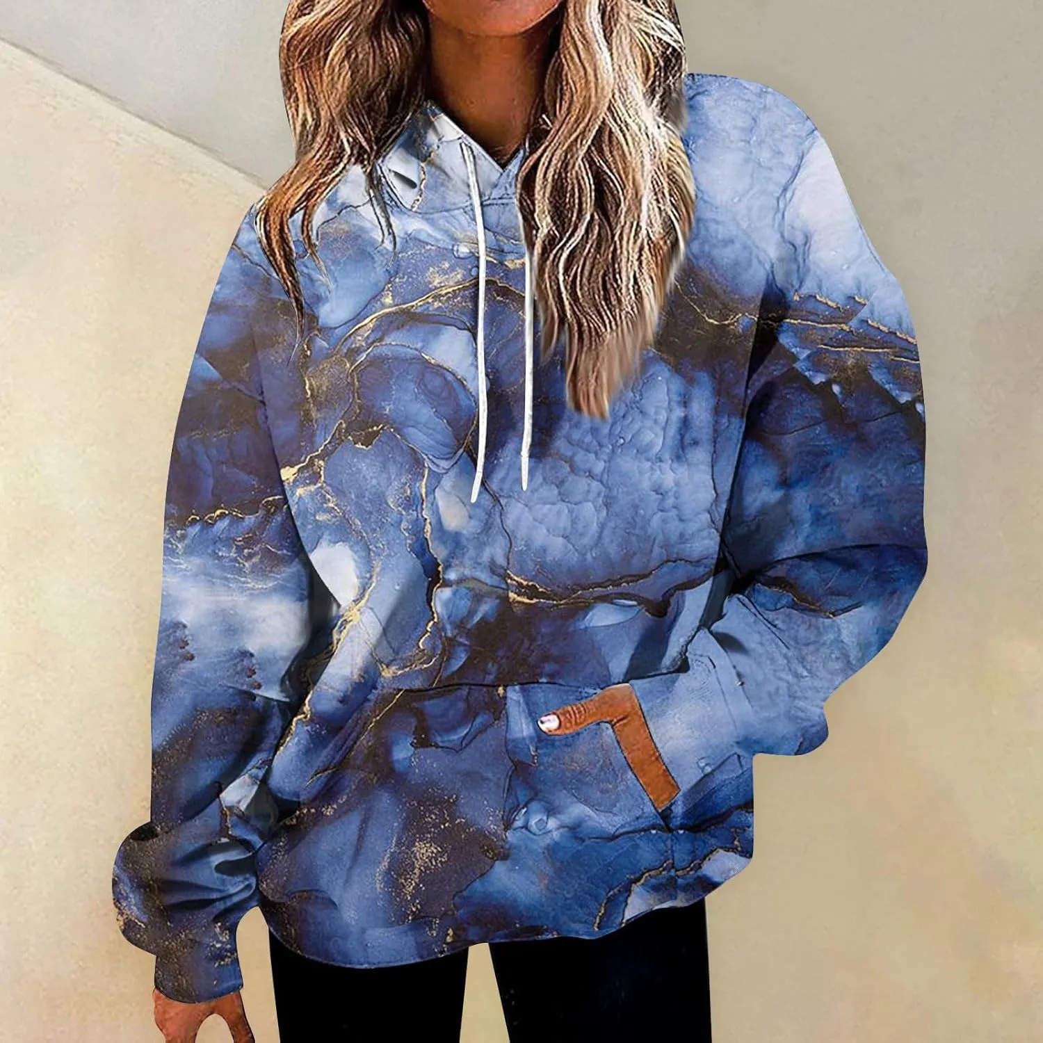 ADHOWBEW Oversized Sweatshirt for Women Fashion Y2k Graphic Drawstring Hoodies Sweaters