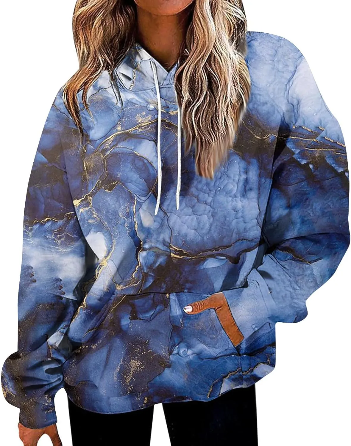 ADHOWBEW Oversized Sweatshirt for Women Fashion Y2k Graphic Drawstring Hoodies Sweaters