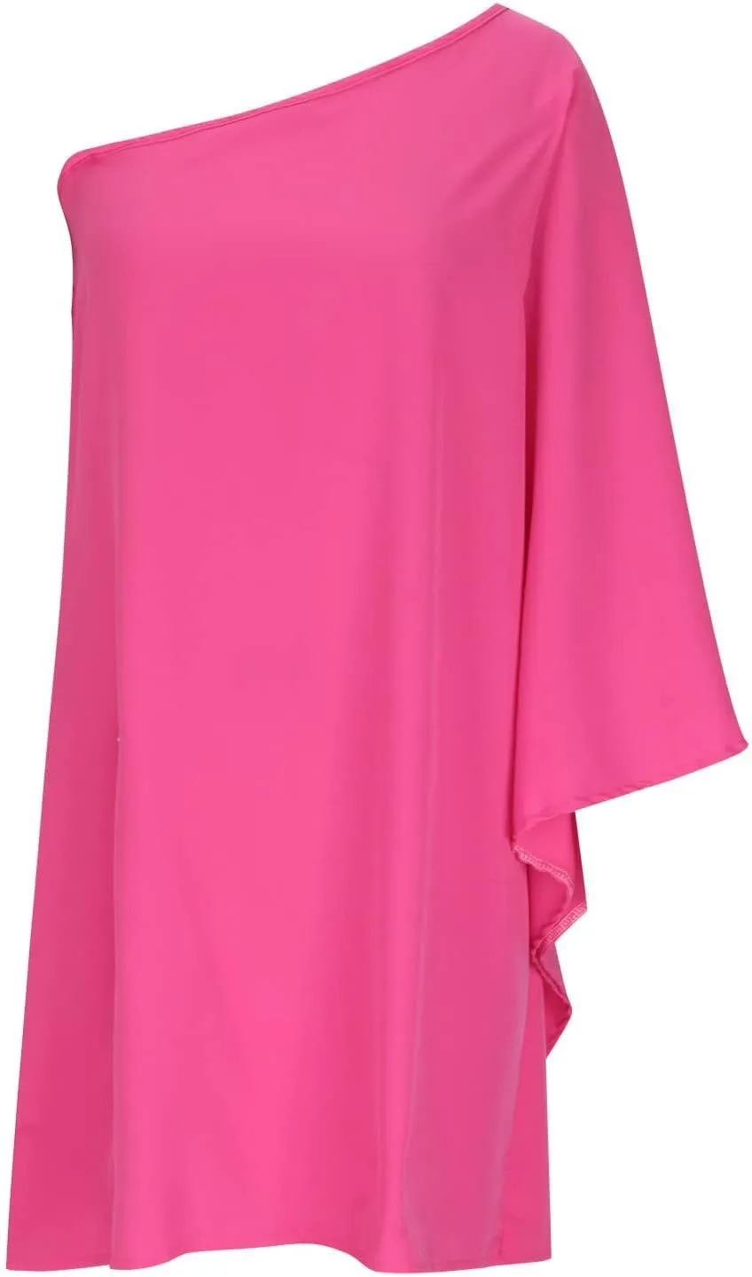 ADHOWBEW Summer Dress for Women,Fashion One Shoulder Batwing Sleeve Mini Dress Loose Fit Casual Flowy Floral Print Cute Dress