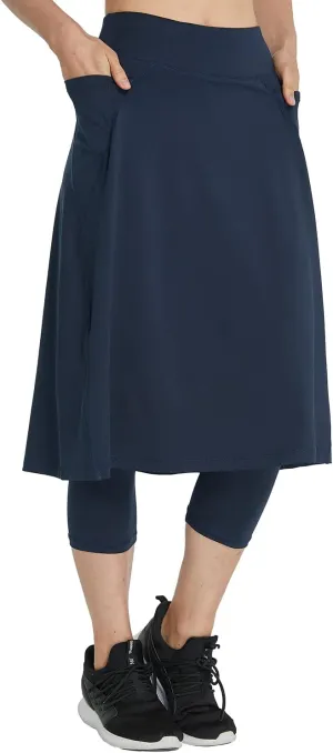 Alvon Women's Skirted Capri Leggings with Pockets - Golf Skirts with Cropped Leggings