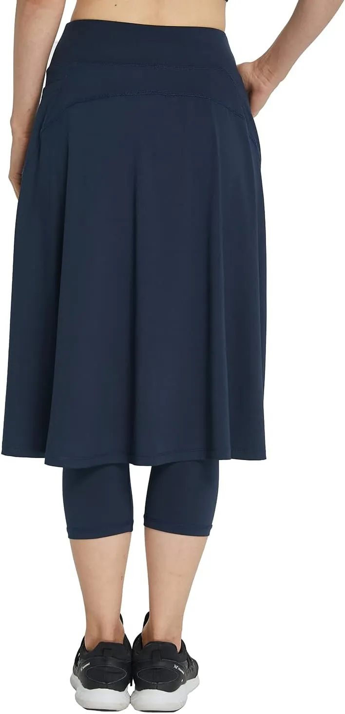 Alvon Women's Skirted Capri Leggings with Pockets - Golf Skirts with Cropped Leggings