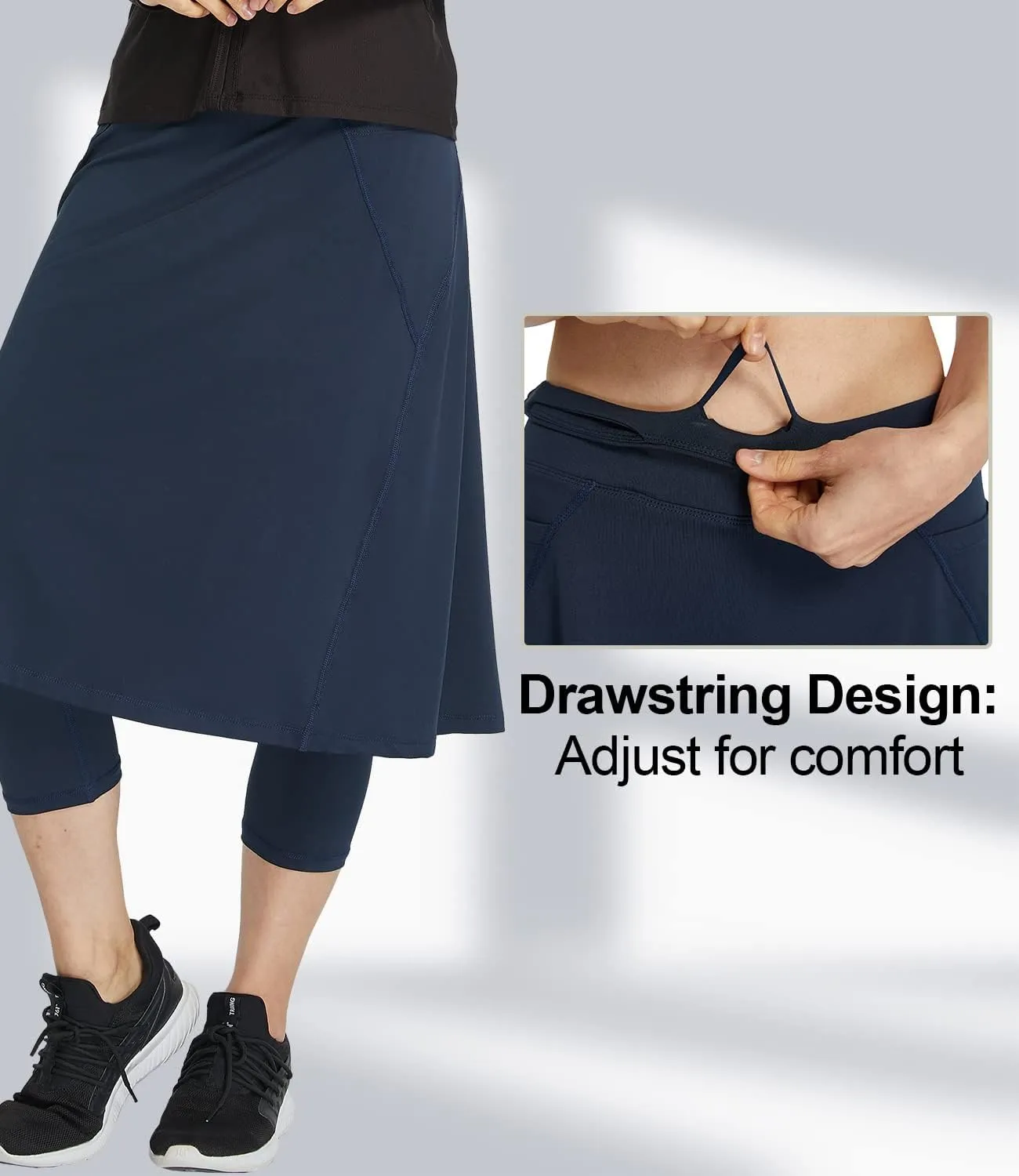 Alvon Women's Skirted Capri Leggings with Pockets - Golf Skirts with Cropped Leggings
