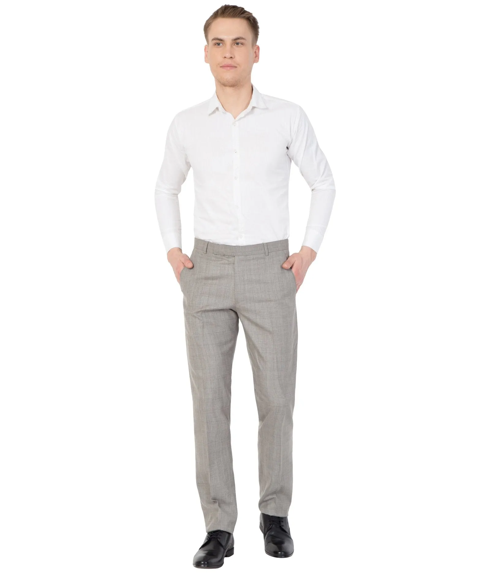 American-Elm Men Beige Cotton Solid Pattern Slim Fit Foramal Trouser