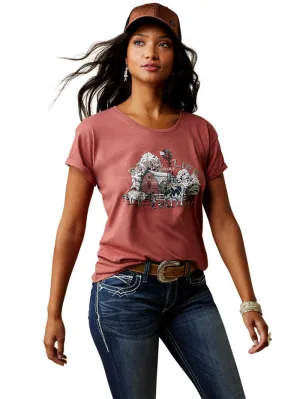Ariat 10045445 Womens Barnyard Short Sleeve Tee Red Clay Heather