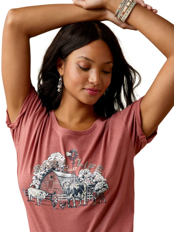 Ariat 10045445 Womens Barnyard Short Sleeve Tee Red Clay Heather
